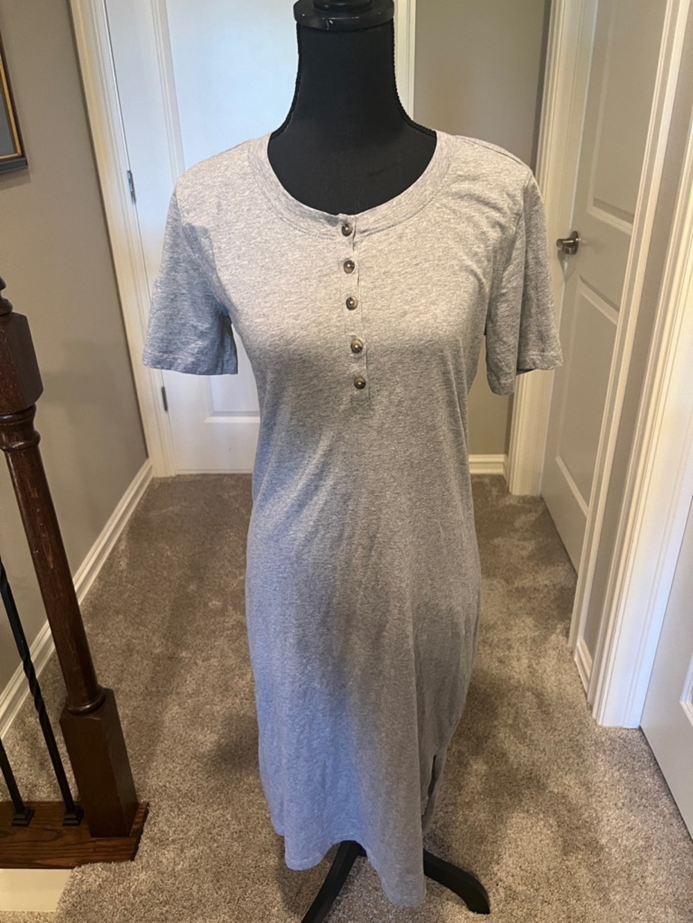 J. Crew Heather Gray Short Sleeve Henley Midi Dress